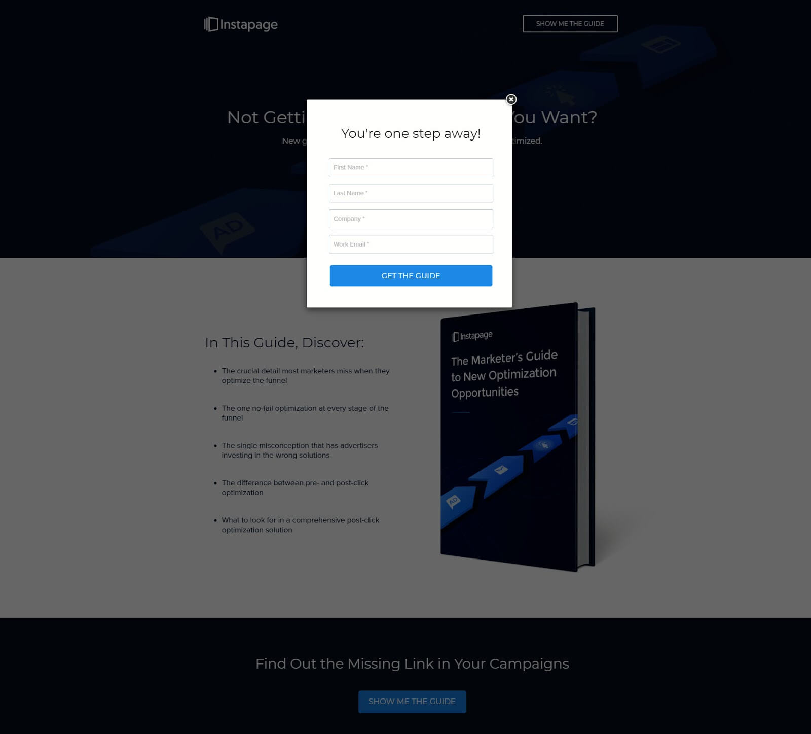 post click two step landing page