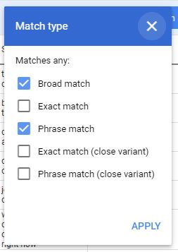 google ads optimization filter