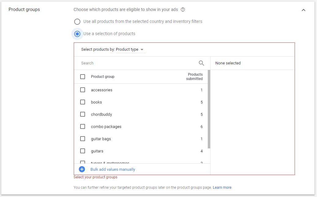 Google Shopping Ad Group Product Groups