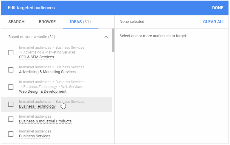 google display ads audience ideas