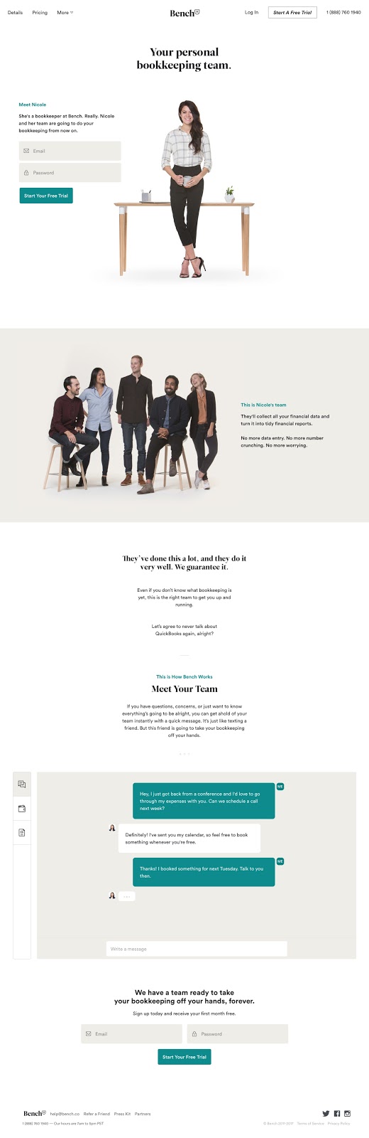 bench landing pages