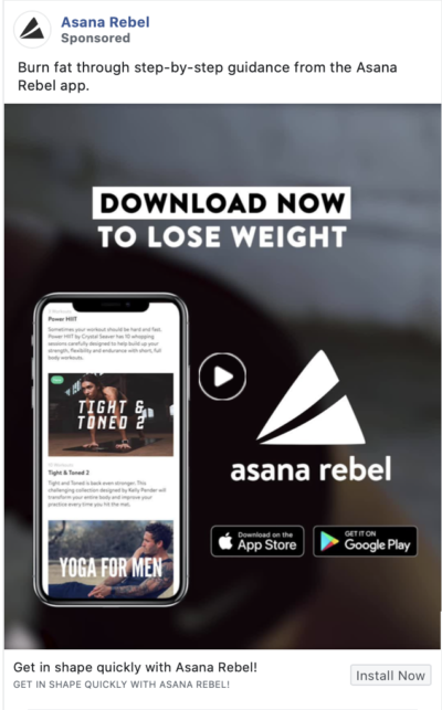 asana rebel facebook ad