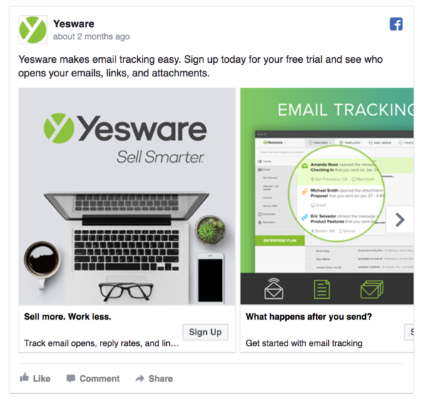 yesware facebook ad example