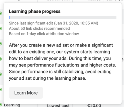facebook learning phase