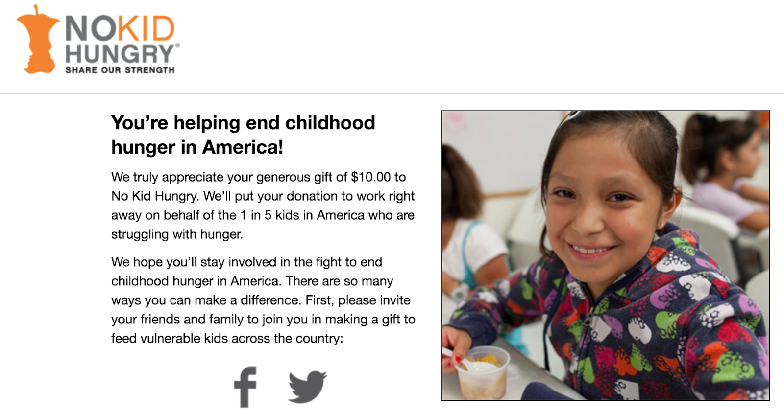 no kid hungry confirmation page