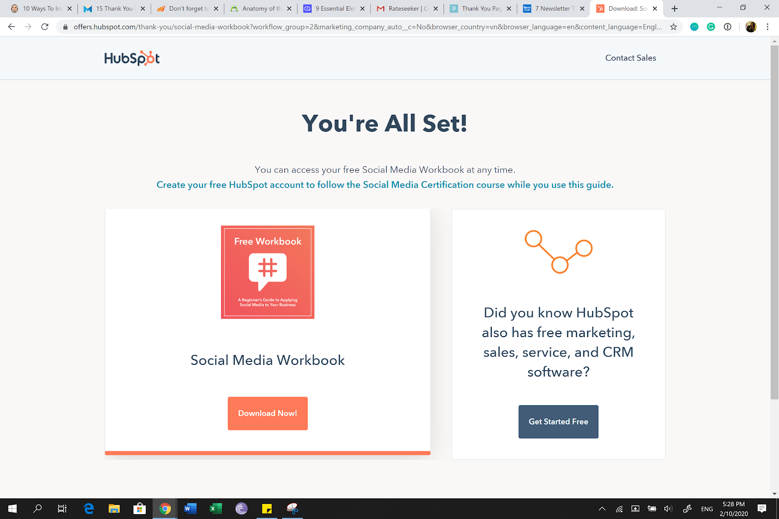 thank you page hubspot