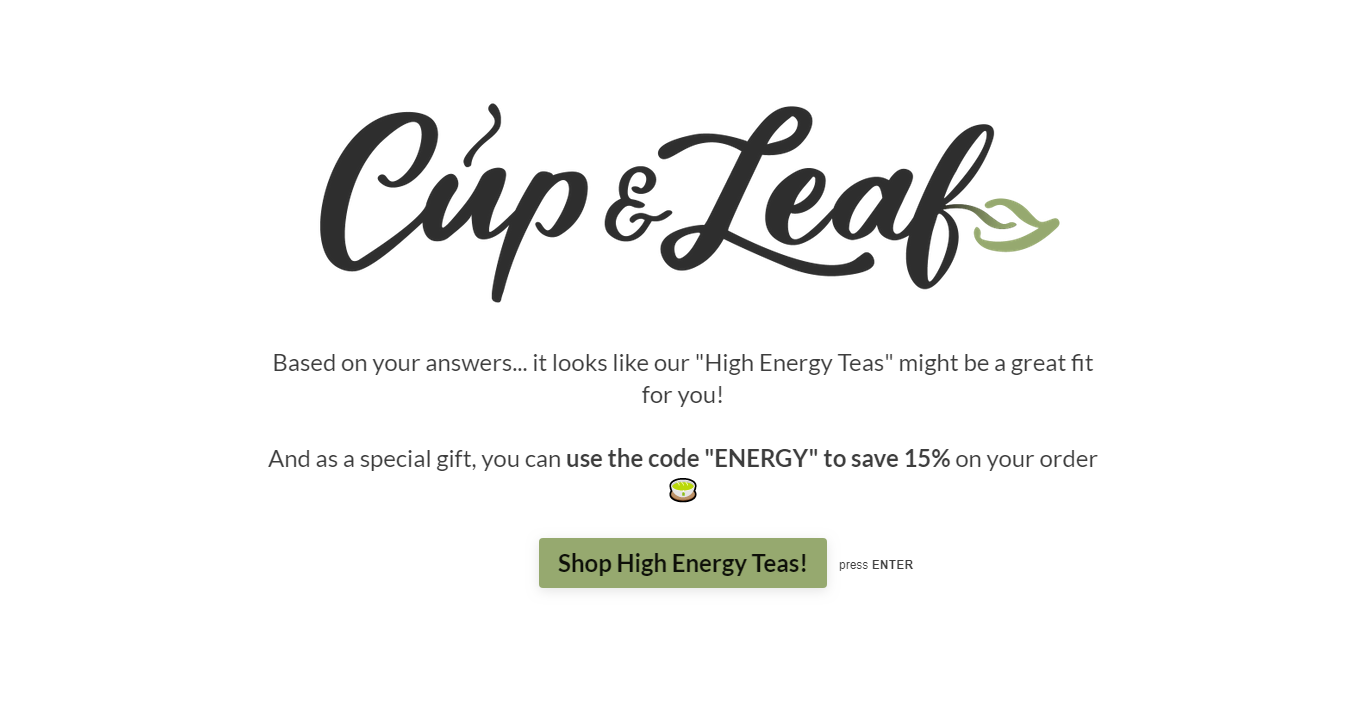 cup and leaf confirmation page