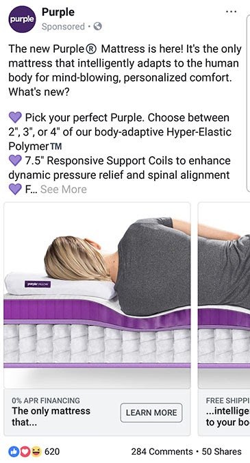 purple mattress facebook ad