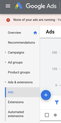 Ads and extensions menu