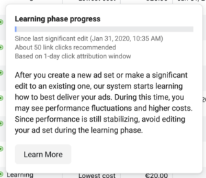 facebook learning phase 1