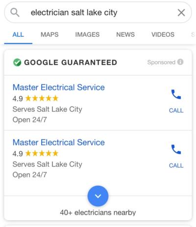 local service ads mobile view for electrical services listing