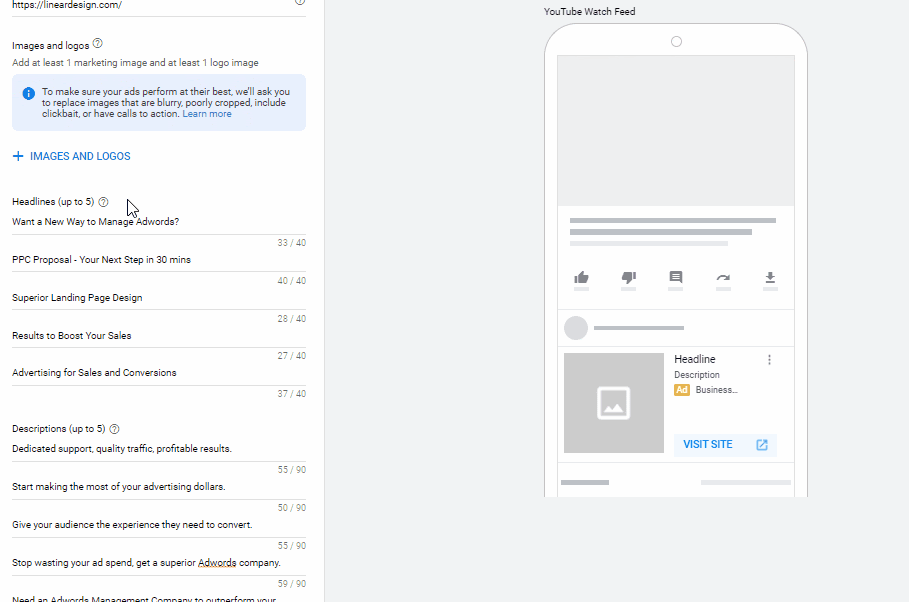 adding images and logo to discovery ad