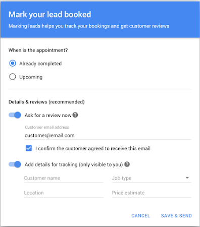 ask for review through google local service ads