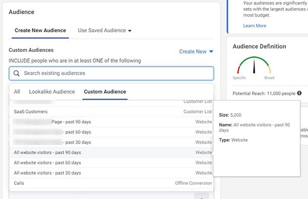 facebook retargeting custom audience