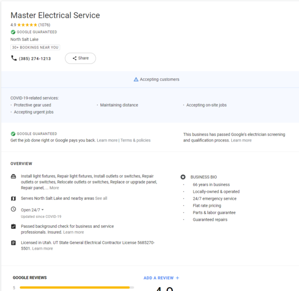 electrical services full local service ad view