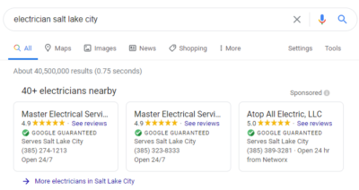 salt lake city electrician local service ads results