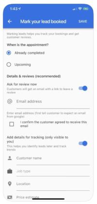 tracking leads in mobile local service ads app