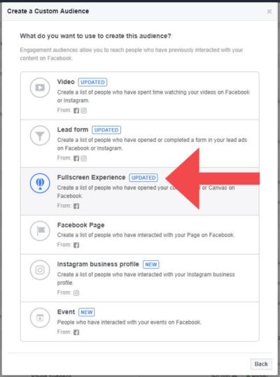 Custom Facebook Audience Full Screen Experience Engagement