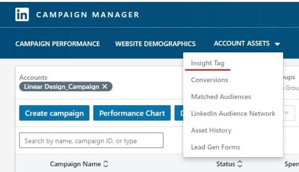 Insight Tag Linkedin Campaign Manager Dropdown