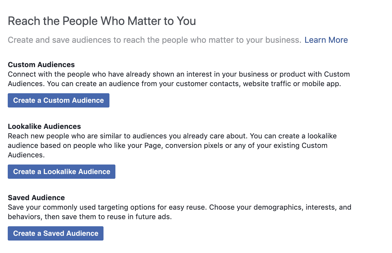 Facebook ad targeting options