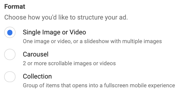Facebook ad format options