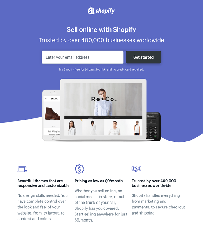 shopify landing page example