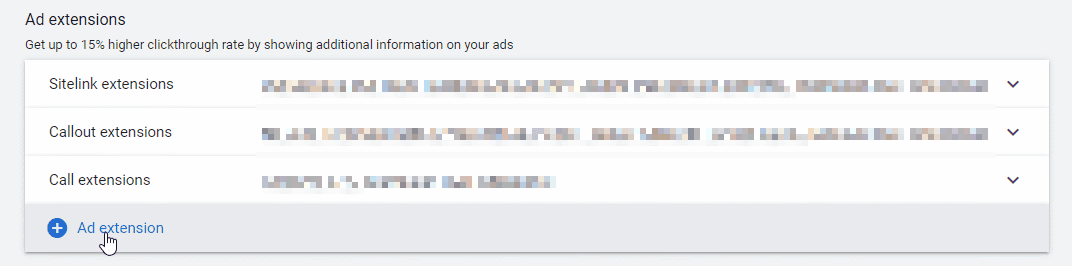 google ads campaign settings ad extensions