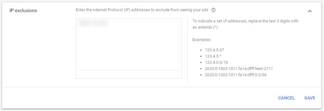 google ads campaign settings IP exclusions