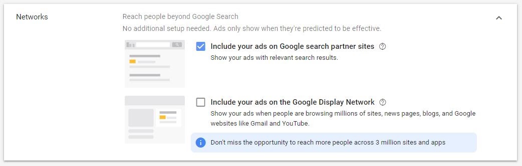 google ads campaign settings networks