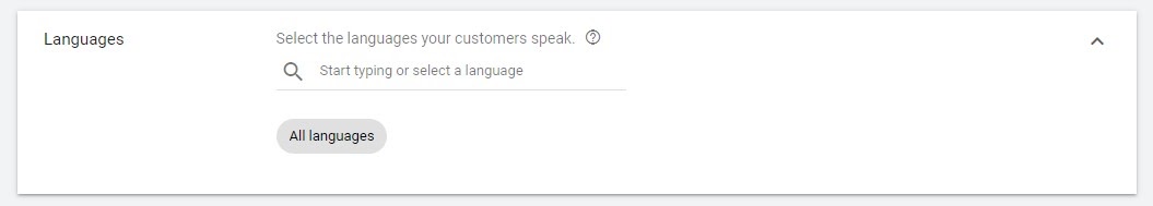 google ads campaign settings languages