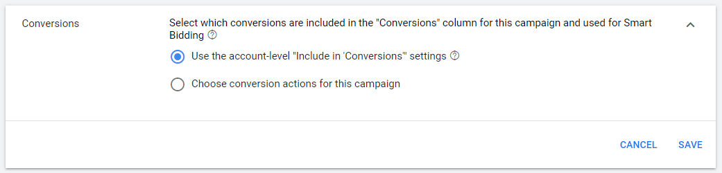 google ads campaign settings conversions