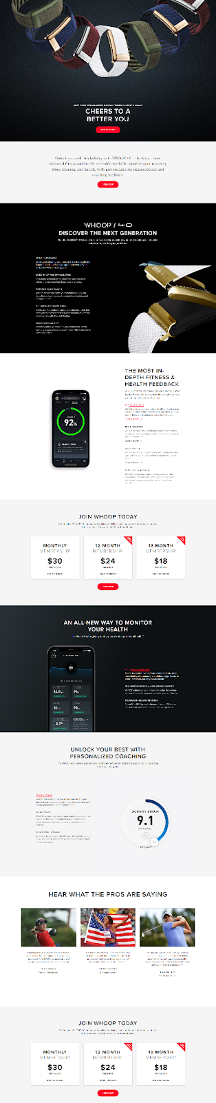 product landing page example whoop watch