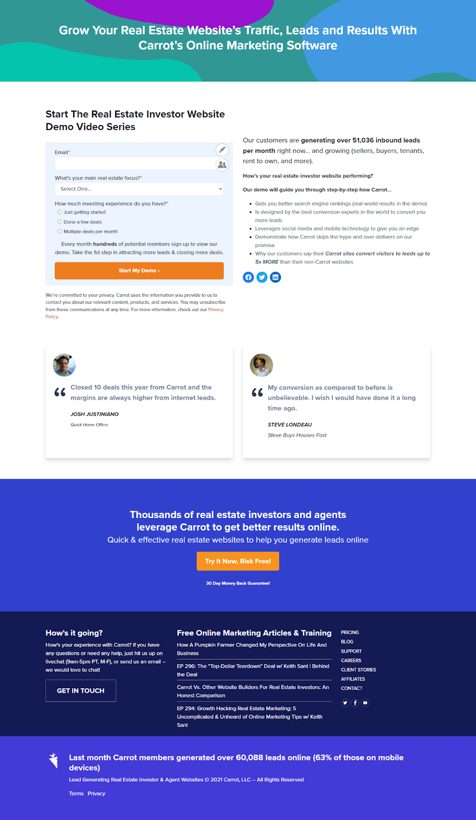 Product landing page Carrot