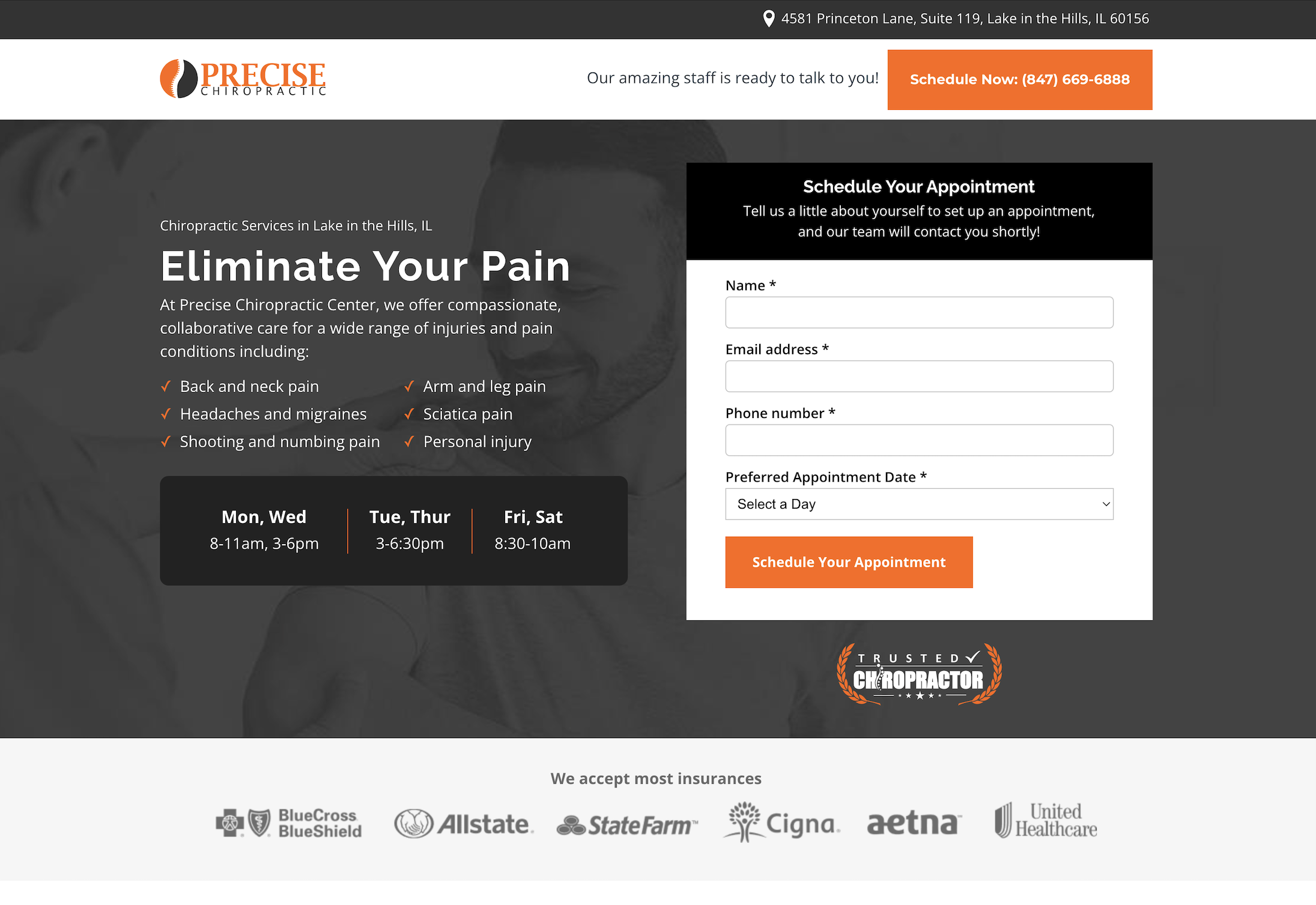 Chiropractic landing page example