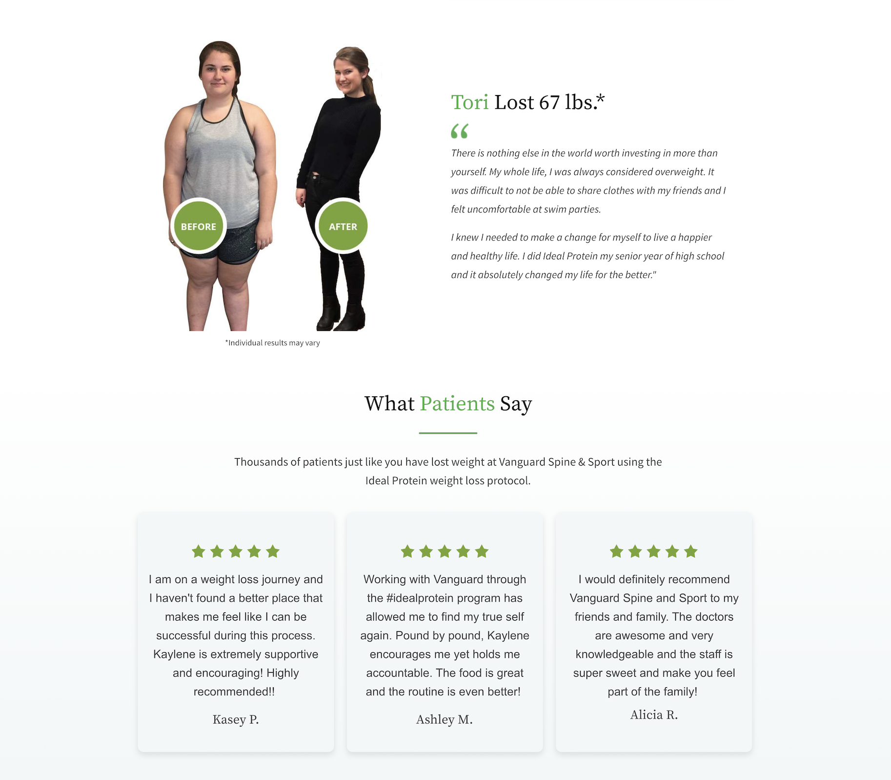 weight loss clinic landing page example - illustrate transformation