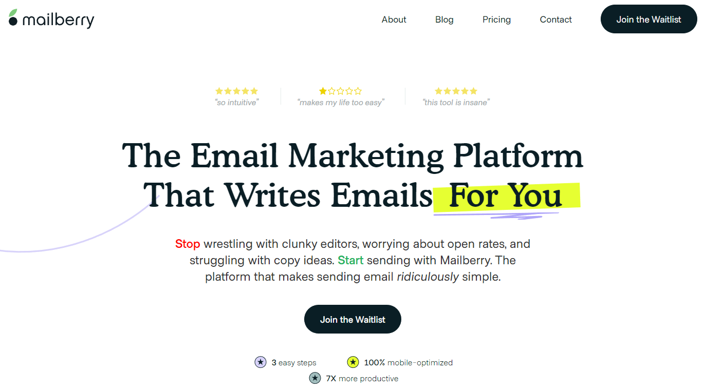 Mailberry b2b waitlist landing page